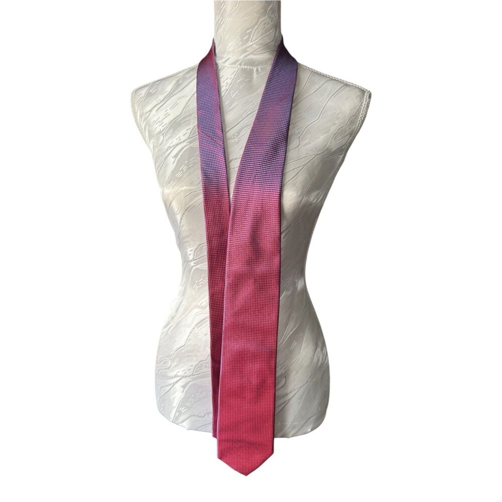 Dior Red and Light Blue Micro-Check Silk Tie